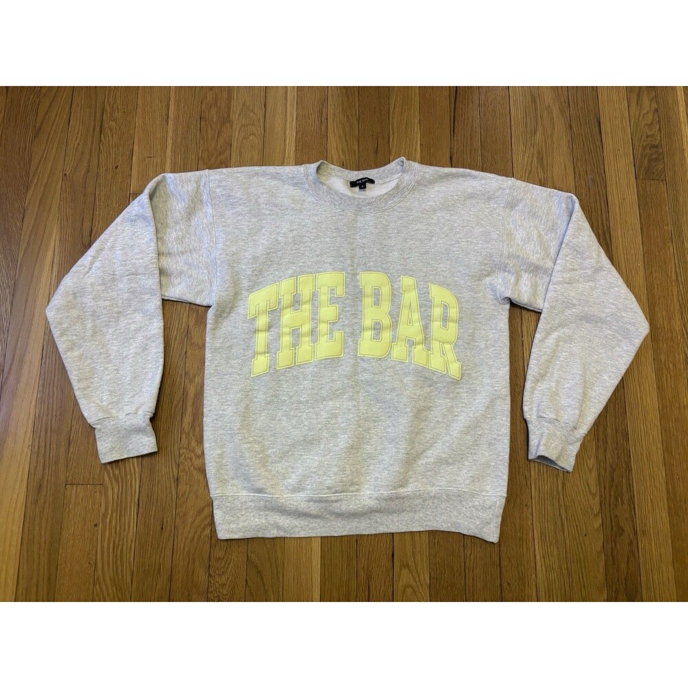 The Bar Varsity Crew Neck Sweatshirt Light Heather Grey Lemon Yellow S
